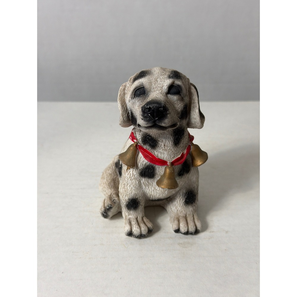 Vintage Dalmatian Puppy Figurine Spotted Dog with Red Collar and Gold Bells